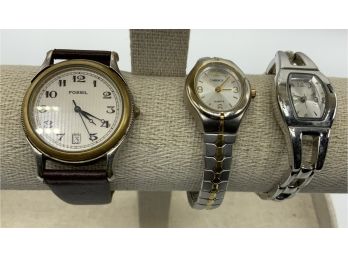 3 Watches~ Fossil, Timex & Merona ~