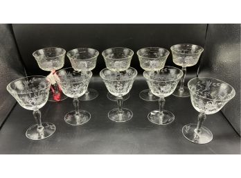 Beautiful Antique Etched Champagne Glasses