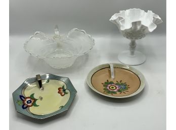2 Asian Dishes W/handles, Milk Glass Candy Dish & More