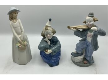 3 Porcelain Figurines ~ 2 Clowns & 1 Princess House ~