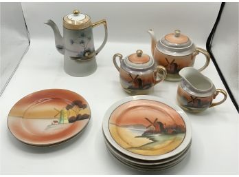 Asian Tea Pot, Plates, Creamer & Sugar