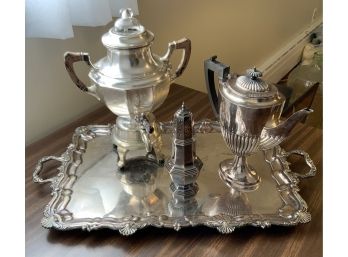 Silver Plate Coffee Pot, Muffineer & More