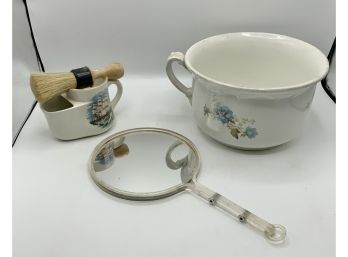 Vintage Shaving Brush W/mug, Hand Mirror & Chamber Pot