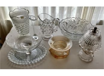 Large Glass Lot~ Bowls, Lamp, Plates & Vases ~