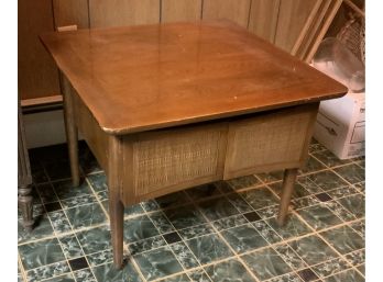 Mid Century Modern Side Table With Caned Door Cabinet.