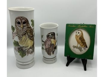 Vintage House Of Goebel Bavaria Owl Vases And Wall Hanging