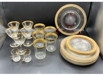 Gold Rimmed Plates & Glasses