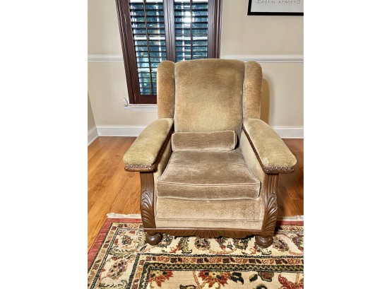 1930's - Vintage Upholstered Carved Oak Parlor Chair