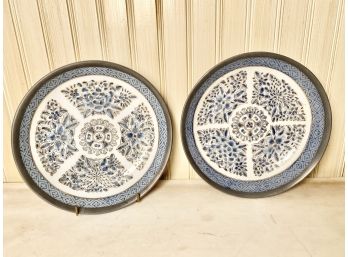 Handpainted Bowls Wrapped In Pewter - Set Of 2