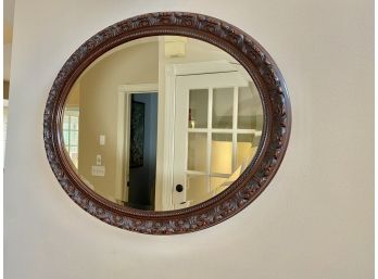 Oval Mahogany Wood Carved Beveled Mirror