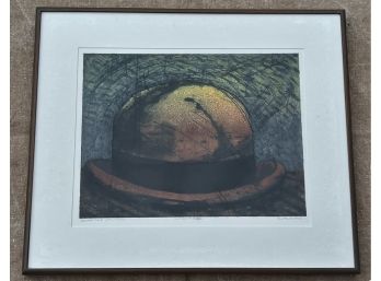 KURT WISNESKI ART PROFESSOR UMASS DARTMOUTH 'BOWLER HAT With PALMS' Monoprint
