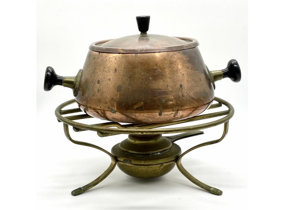 Stunning Vintage Copper Fondue Pot With Brass Base From Switzerland Marked Spring