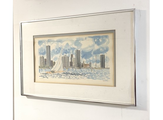 Vintage Chicago Cityscape Lithograph By M. Elich Signed And Numbered