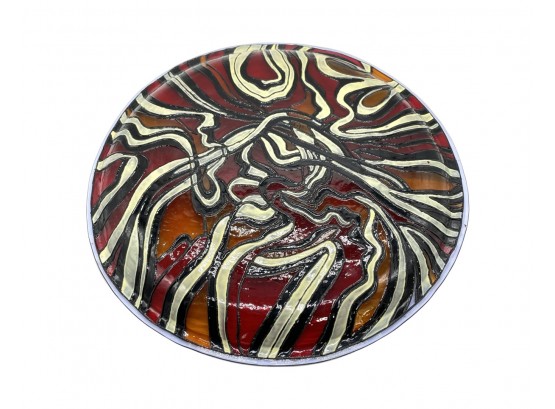 Stunning Hand Painted Multi-colored Glass Plate By Slabsi