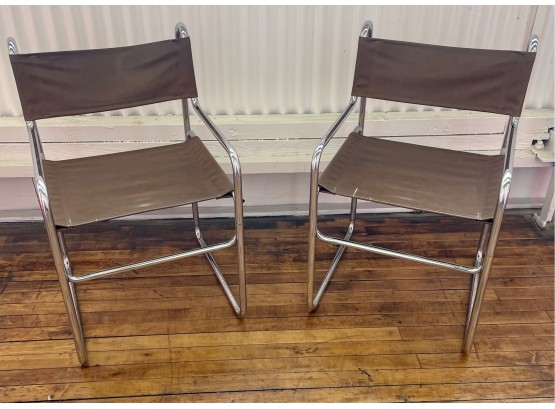 Pair Of Two Mid Century Leather Chairs - Note Scuffs