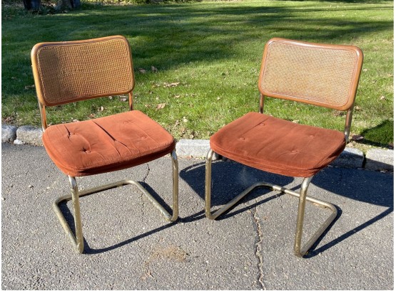 Pair Of Vintage Chrome And Cane Cantilever Chairs