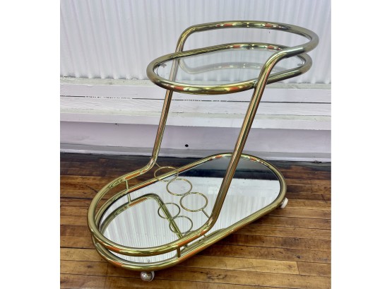 Vintage Mid Century Brass Bar Cart On Casters