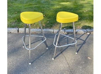 Pair Of Modern Chrome And Plastic Stools
