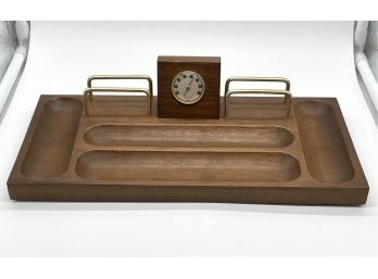 Mid Century Walnut Thermometer Desk Organizer Marked Dante From Japan