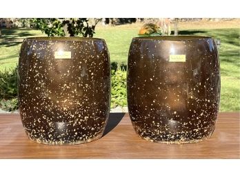 Pair Of Gold Flecked Acrylic Wastebaskets By Nicole Miller New York