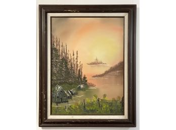 Vintage Landscape Oil Painting On Canvas Signed Rizzo