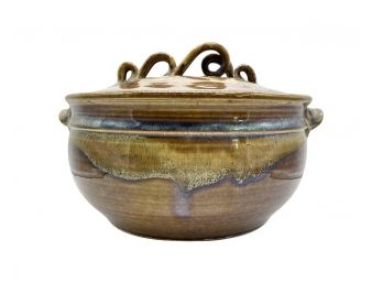 Studio Pottery Glazed Ceramic Bowl With Cover