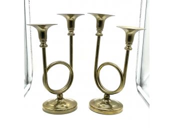Pair Of Brass Four Candle - Candlestick Holders