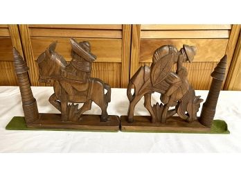 Pair Of Hand Carved Teak Bookends