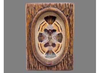 Wooden Wall Clock With Cloth & Feather Face By M Willeford