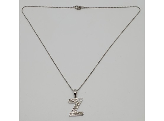Polki Diamond Z Pendant Necklace In Platinum Over Sterling