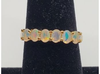 Ethiopian Opal With 2 Diamond Accents In 18k Yellow Gold Over Sterling Ring