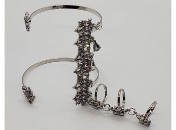 Austrian Crystal & Glass Palm Cuff Bracelet & Ring