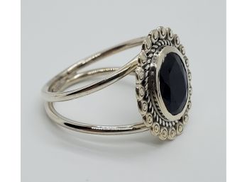 Blue Sapphire, Rhodium Over Sterling Ring