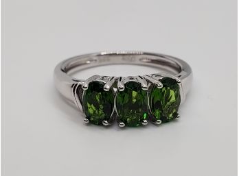 Natural Chrome Diopside Ring,  Rhodium Over Sterling