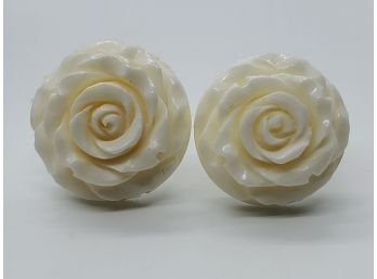 Rose Flower Carved Bone Earrings In Sterling