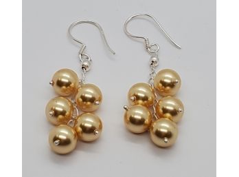 Gold Pearl Beaded Earrings In Sterling Silver