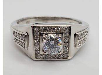 Moissanite Men's Ring In Platinum Over Sterling