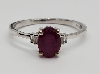 Ruby & Diamond Ring In Platinum Over Sterling