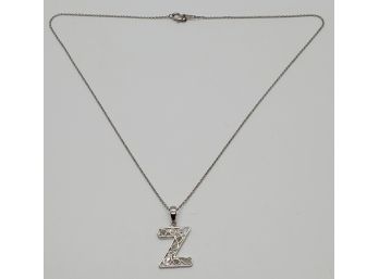 Polki Diamond Z Pendant Necklace In Platinum Over Sterling