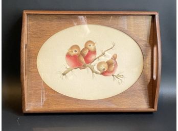 Vintage Handcrafted Theorem Painted Tray, Bird Motif
