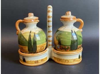 Handcrafted Ceramic Oil & Vinegar Set, Purchase In Tuscany