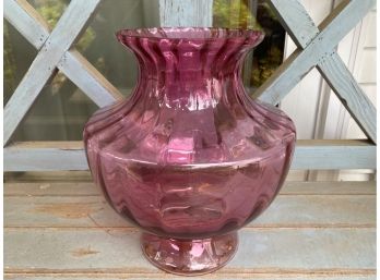 Vintage Cranberry Glass Vase: Squat, Footed Urn