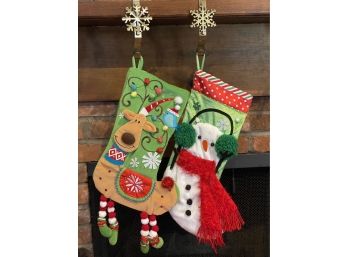 Two Fun Christmas Stocking & Brass Snowflake Holders