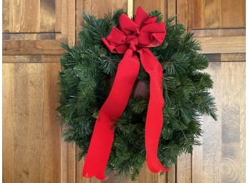 Traditional Evergreen Wreath & Bright Red Bow