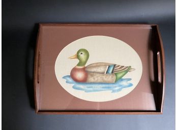 Vintage Handcrafted Theorem Painted Tray, Duck Motif