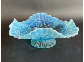 Vintage Pressed Glass Candy Dish, Blue Opalescent