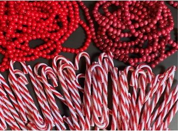Candy Cane Ornaments & Cranberry Garland