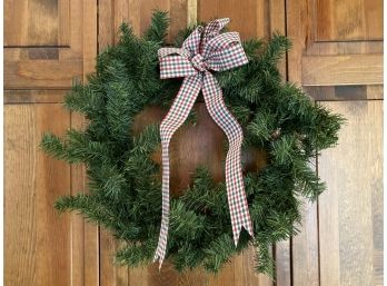 Simple Green Wreath, Gingham Bow