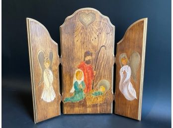 Vintage Rustic Wooden Triptych, Manger Scene
