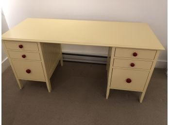 Custom Wood Desk Yellow W Red Knobs 64x30x25.85 Smooth Drawers Custom Dividers